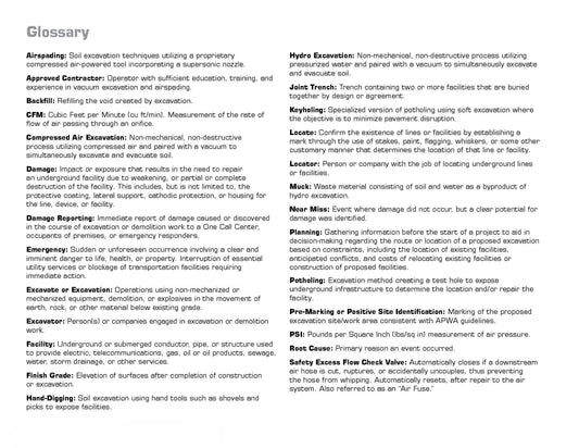 AirSpade Utility Glossary