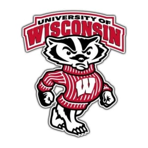 University of Wisconsin logo with a badger mascot in red and white.