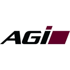 AGI logo with black and red design on a white background