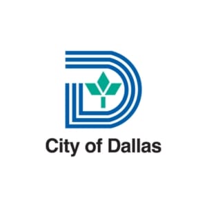 Logo of the City of Dallas with a blue and green design on a white background