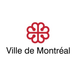 Logo of Ville de Montréal with a red flower-like symbol on a white background