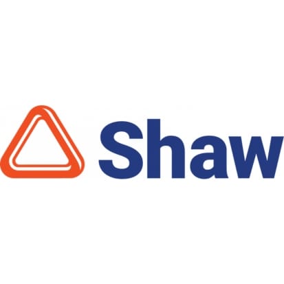 Shaw logo with orange triangle and blue text on a white background
