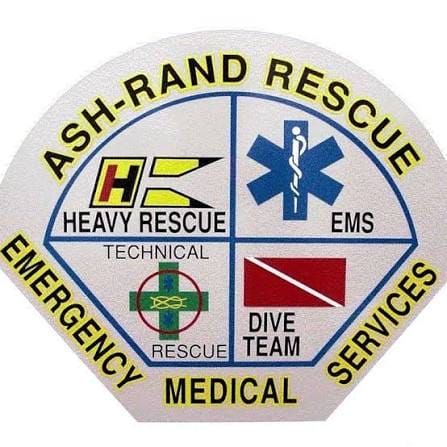 Ash-Rand Rescue Heavy Rescue, Technical Rescue, EMS, Dive Team, and Emergency Medical Services logo on a white background.