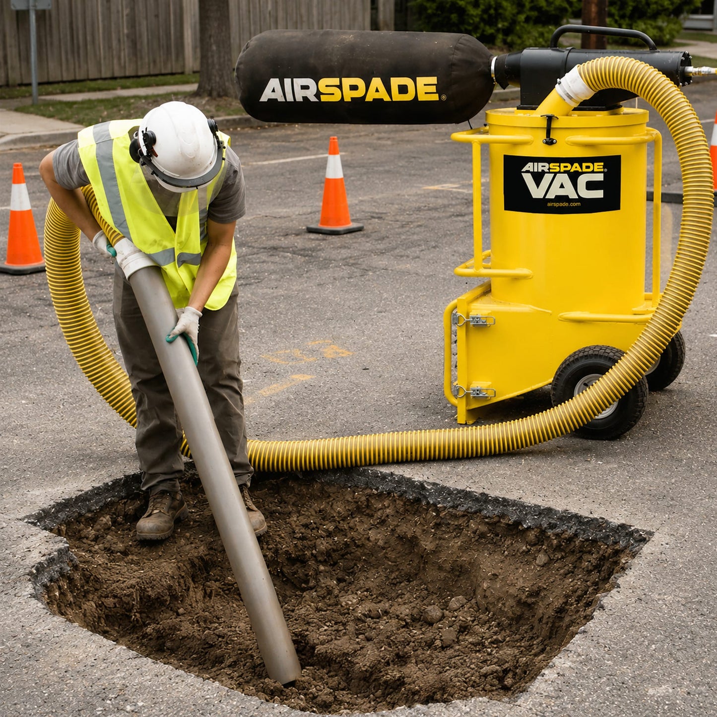 AirSpade Vac Vacuum Excavator in Use - Road Trench