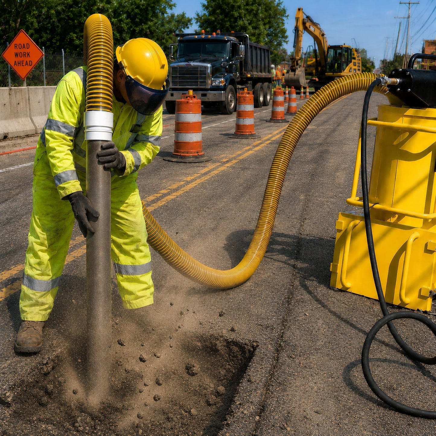 AirSpade Vac Vacuum Excavator in Use - Road Trench