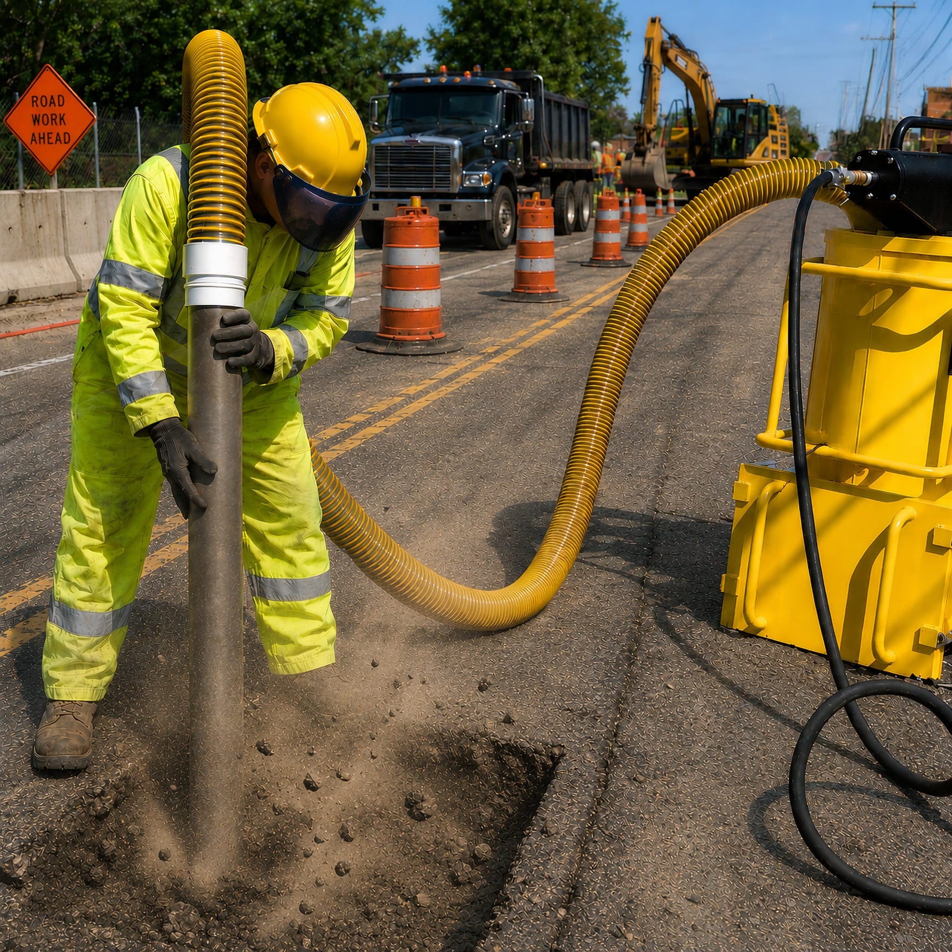 AirSpade Vac Vacuum Excavator in Use - Road Trench