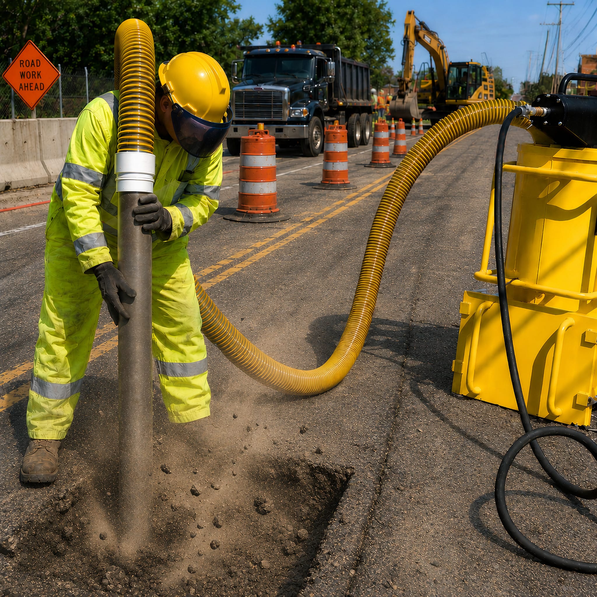 AirSpade Vac Vacuum Excavator in Use - Road Trench