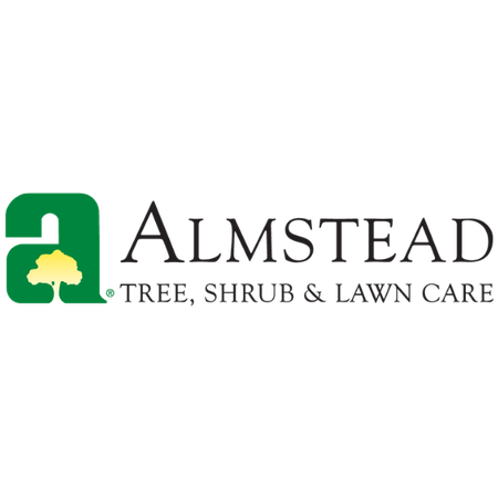 Almstead Tree, Shrub & Lawn Care logo with a green leaf icon on a transparent background