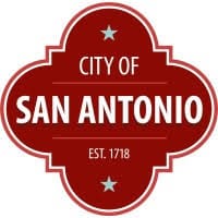 Logo of the City of San Antonio with a red border and white text.