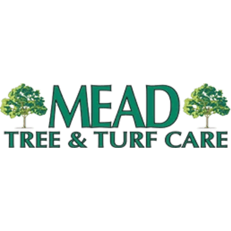 Logo for Mead Tree & Turf Care with trees on a green background